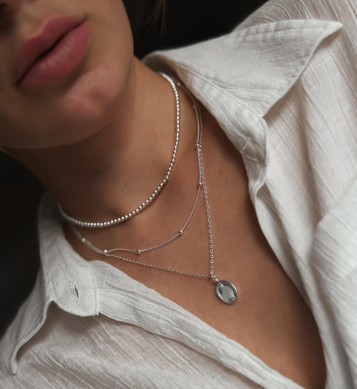 Silver Miraculous Medal Necklace, Religious, Sterling Silver Bracelet, Beaded Bracelet, Stacked Bracelets