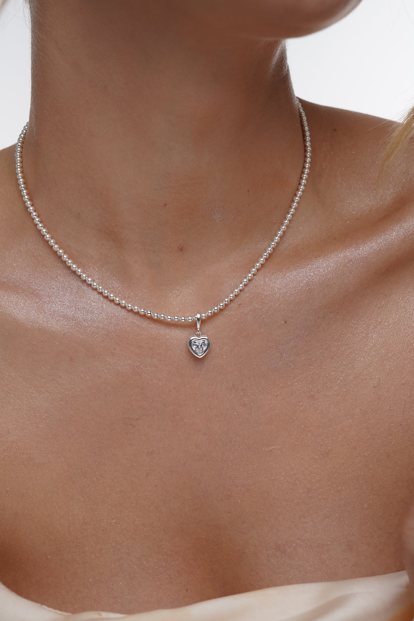 CZ Birthstone Heart Stretch Necklace w/ clasp, Birthstone Necklace, 3mm Sterling Silver Necklace, Heart Necklace