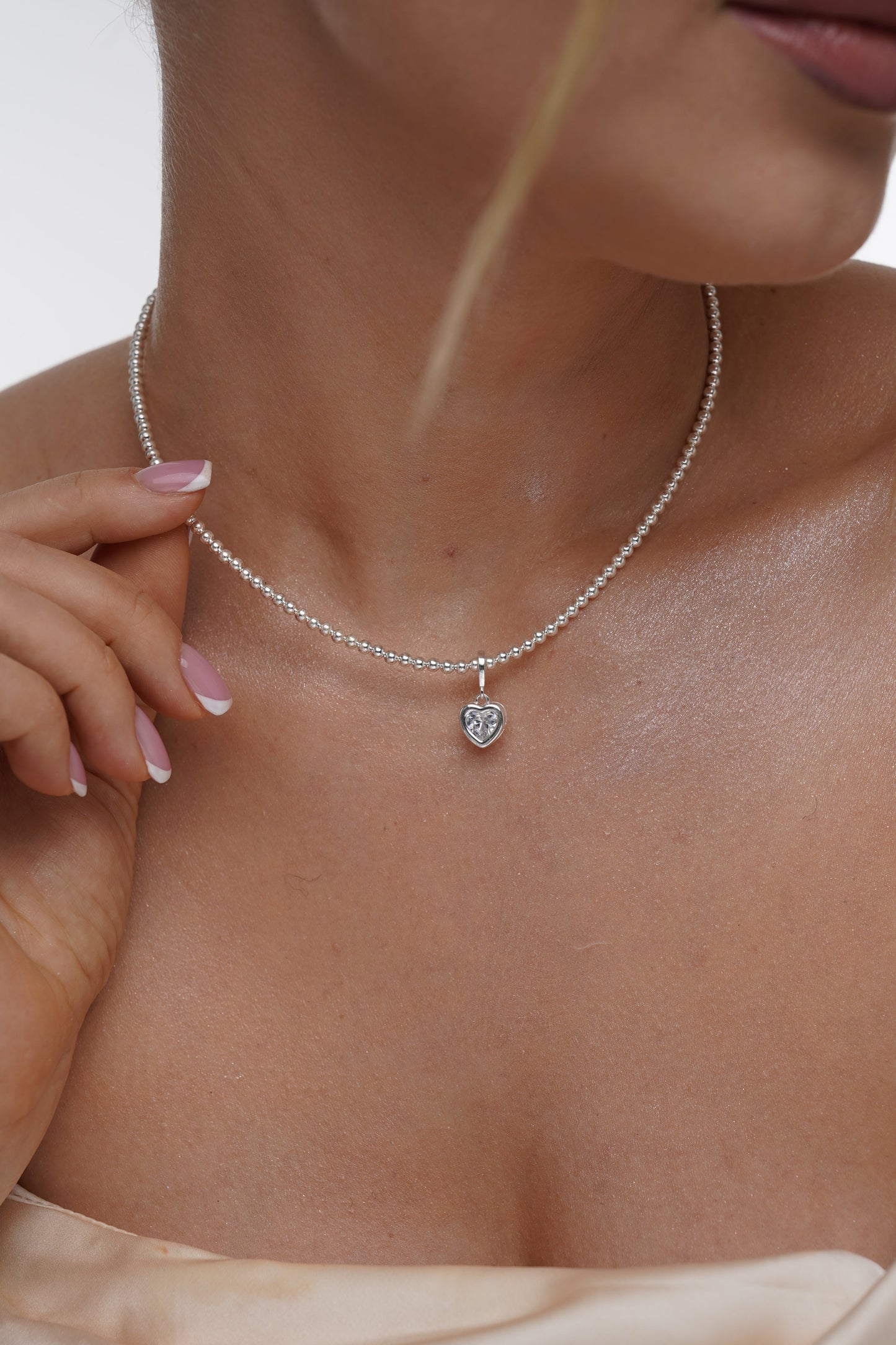 CZ Birthstone Heart Stretch Necklace w/ clasp, Birthstone Necklace, 3mm Sterling Silver Necklace, Heart Necklace