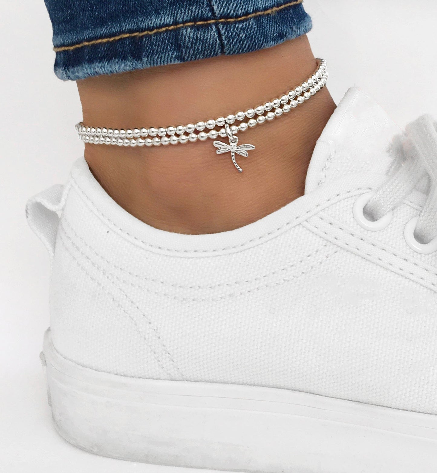 Silver Stretch Dragonfly Anklet, Sterling Silver Anklet, Ankle Bracelet, Silver Dragonfly, Anklet