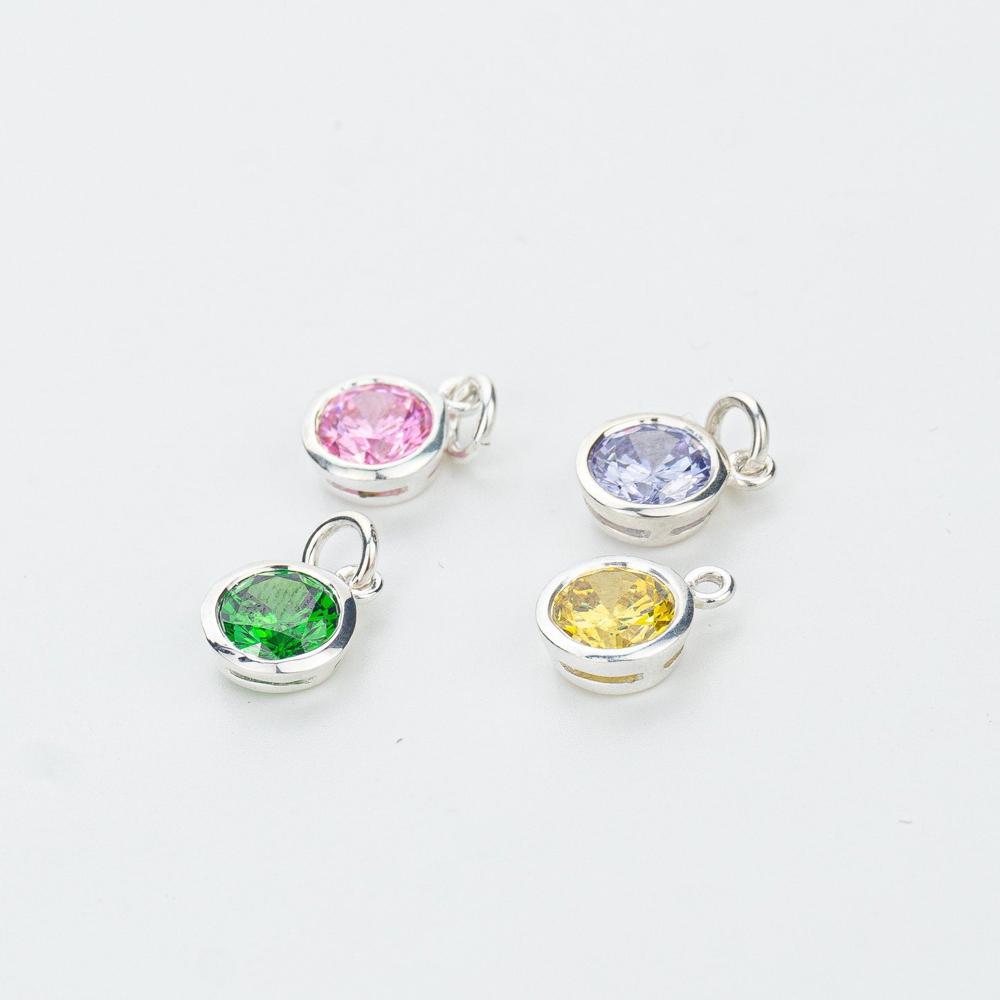 Italian Silver CZ Birthstone Necklace, Silver Necklace, Stacked Necklaces