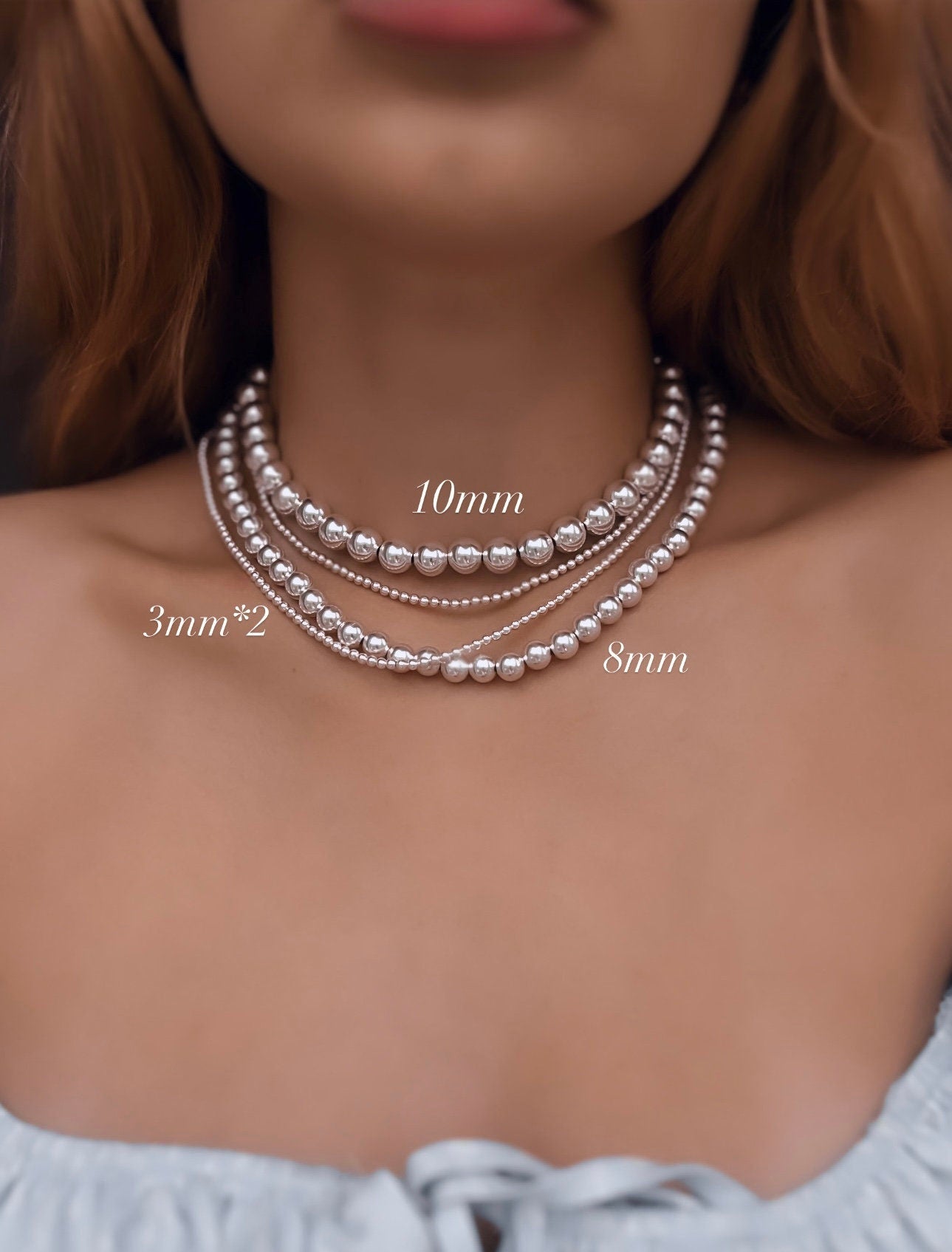Silver Stretch No Clasp Necklaces, (3mm, 4mm, 5mm, 6mm & 8mm) Sterling Silver Necklace, Necklace