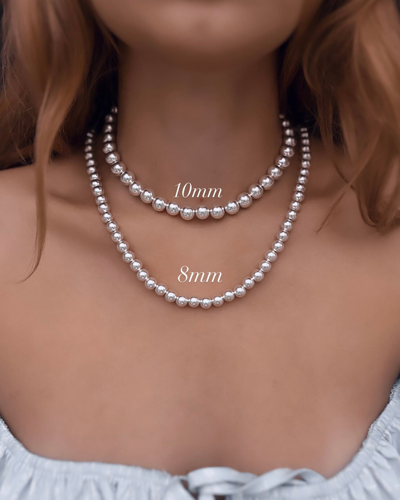 Silver Stretch No Clasp Necklaces, (3mm, 4mm, 5mm, 6mm & 8mm) Sterling Silver Necklace, Necklace
