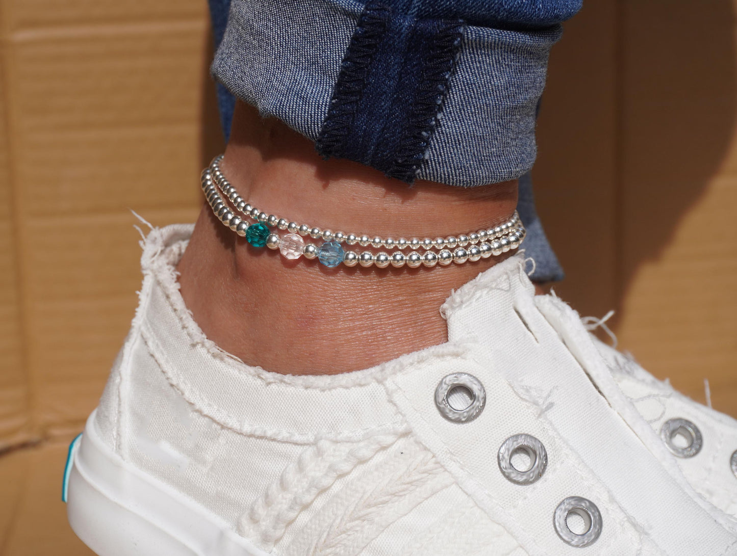 Silver Stretch Swarovski Birthstone Anklet, Sterling Silver Anklet, Anklet, Birthstone Anklet