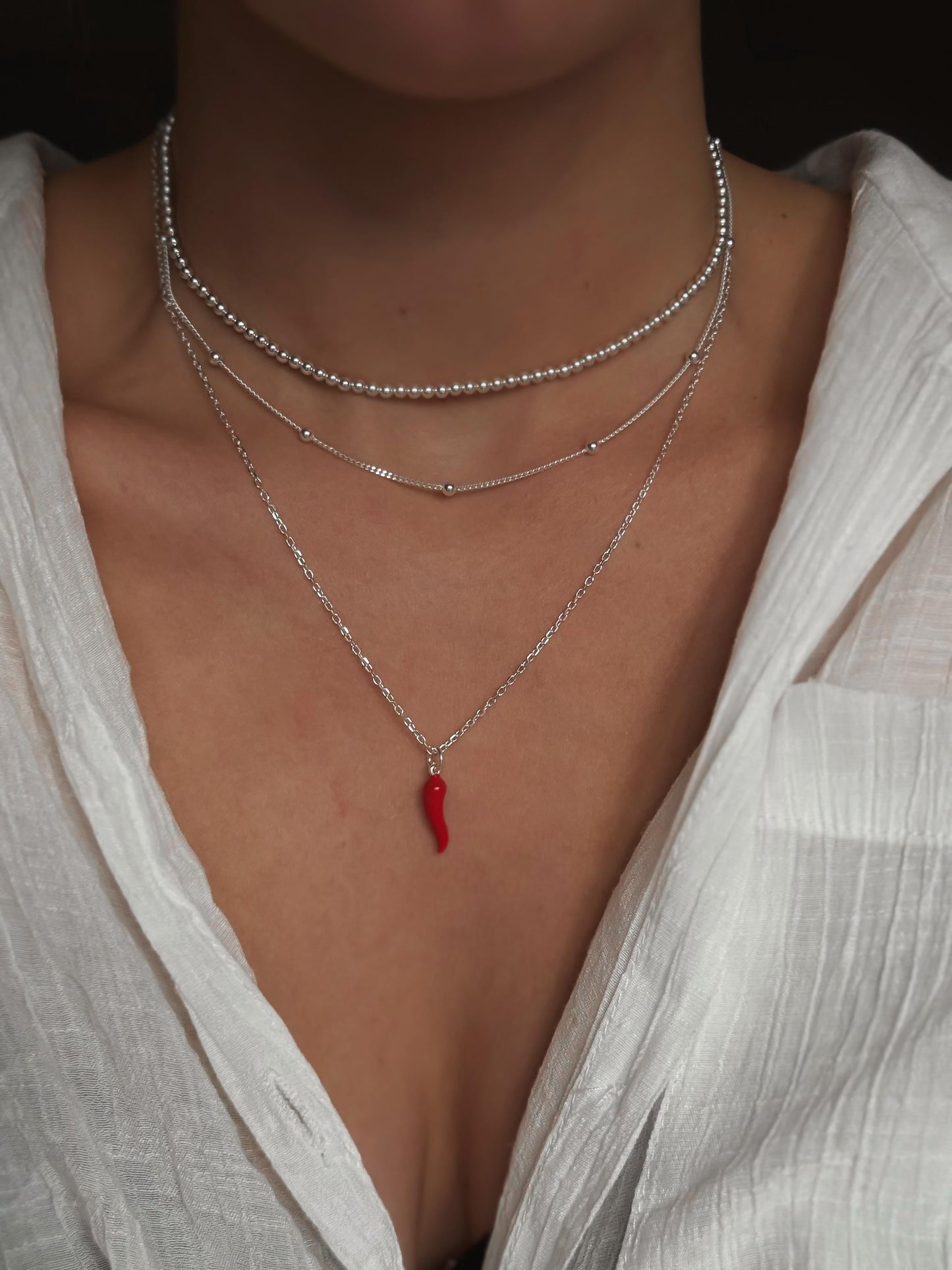 Italian Red Cornetto (Italian Horn) Necklace, Malocchio Necklace, Dainty Necklace