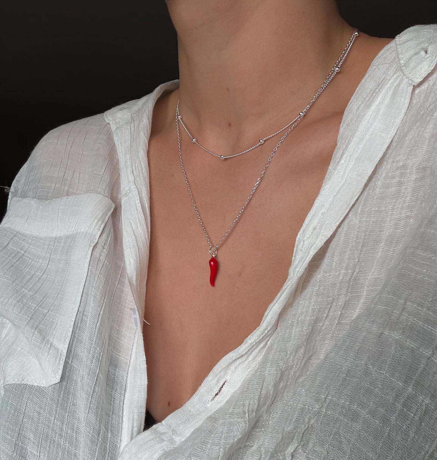 Italian Red Cornetto (Italian Horn) Necklace, Malocchio Necklace, Dainty Necklace