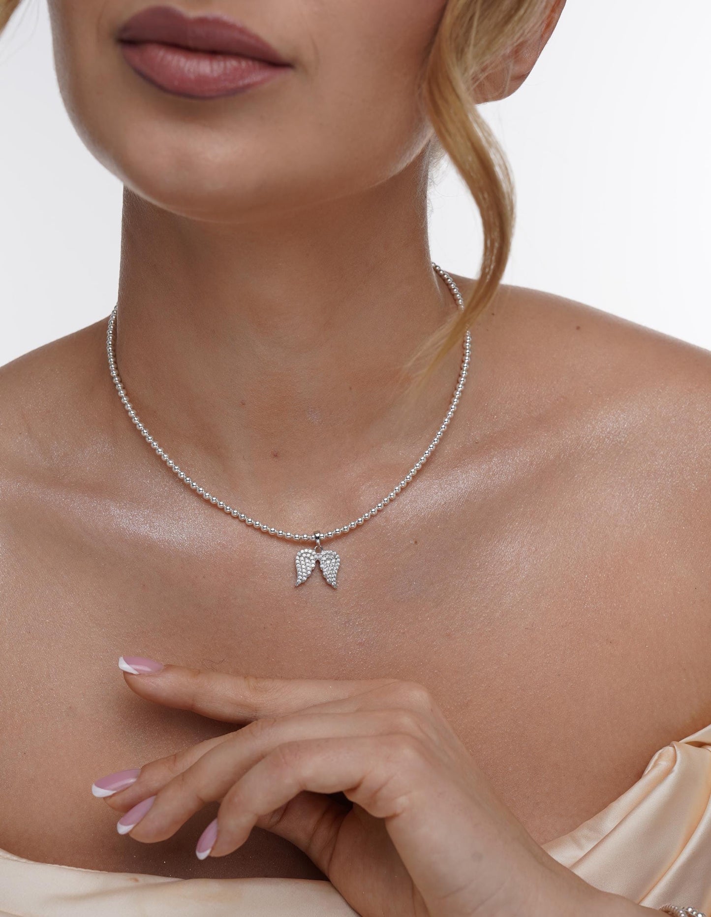 Angel Wing Stretch Necklace w/ clasp, Angel Wing, 3mm Sterling Silver Necklace, Heart Necklace