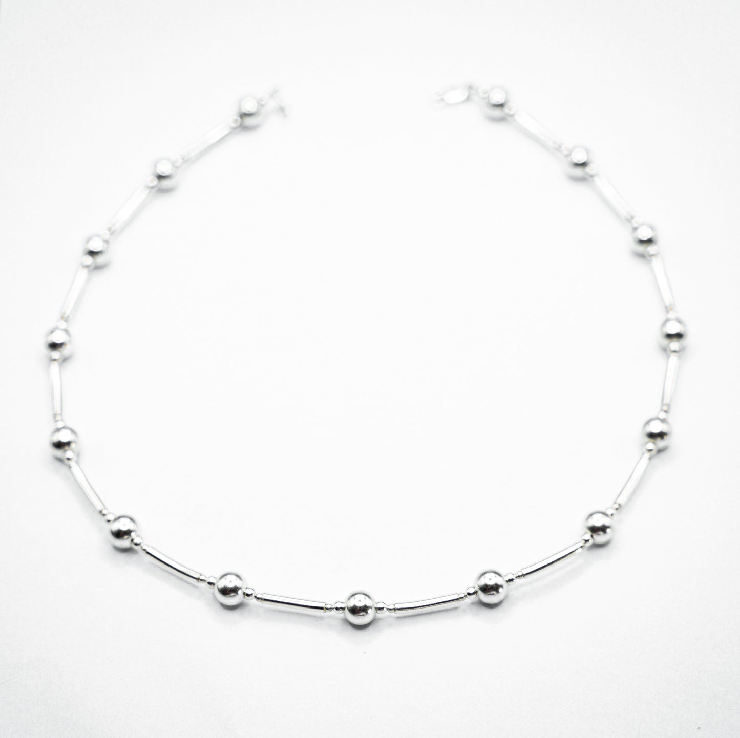 Silver Beaded Tube Necklace with Clasp, Sterling Silver Necklace, Necklaces