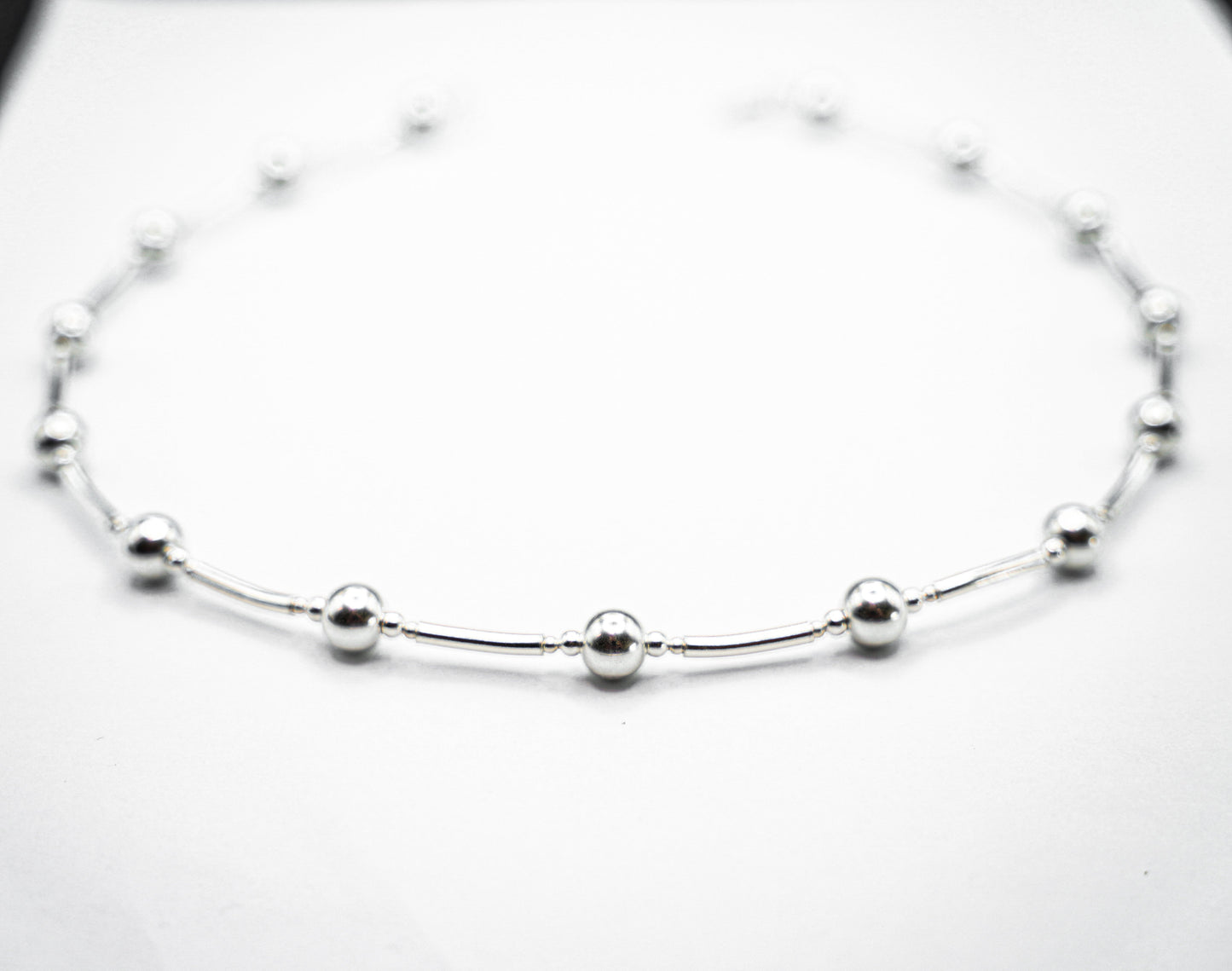 Silver Beaded Tube Necklace with Clasp, Sterling Silver Necklace, Necklaces