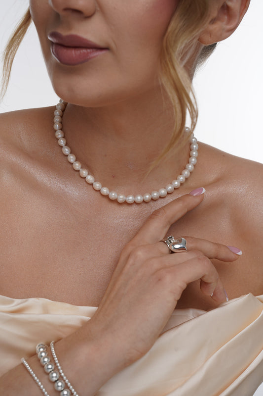 Freshwater Pearl Stretch Necklace w/ clasp, Pearl Necklace