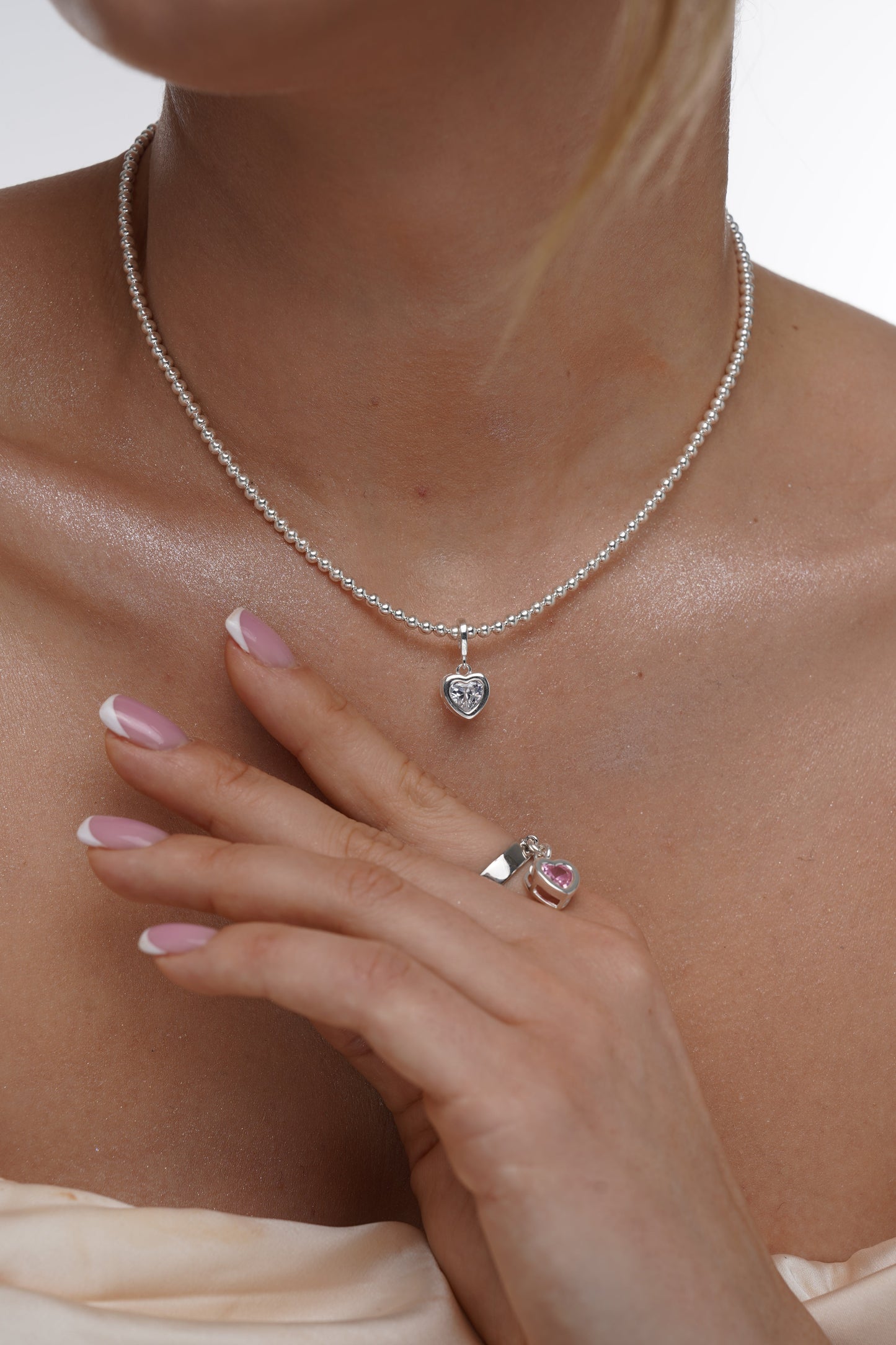 CZ Birthstone Heart Stretch Necklace w/ clasp, Birthstone Necklace, 3mm Sterling Silver Necklace, Heart Necklace