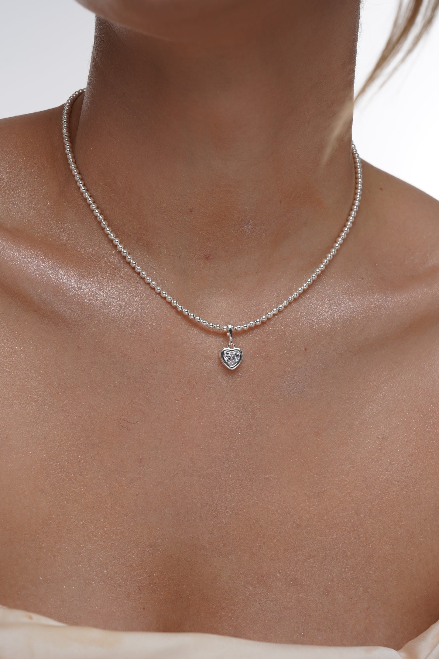 CZ Birthstone Heart Stretch Necklace w/ clasp, Birthstone Necklace, 3mm Sterling Silver Necklace, Heart Necklace