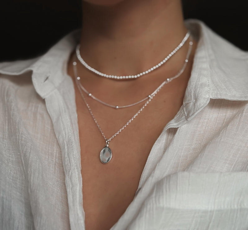 Silver Miraculous Medal Necklace, Religious, Sterling Silver Bracelet, Beaded Bracelet, Stacked Bracelets