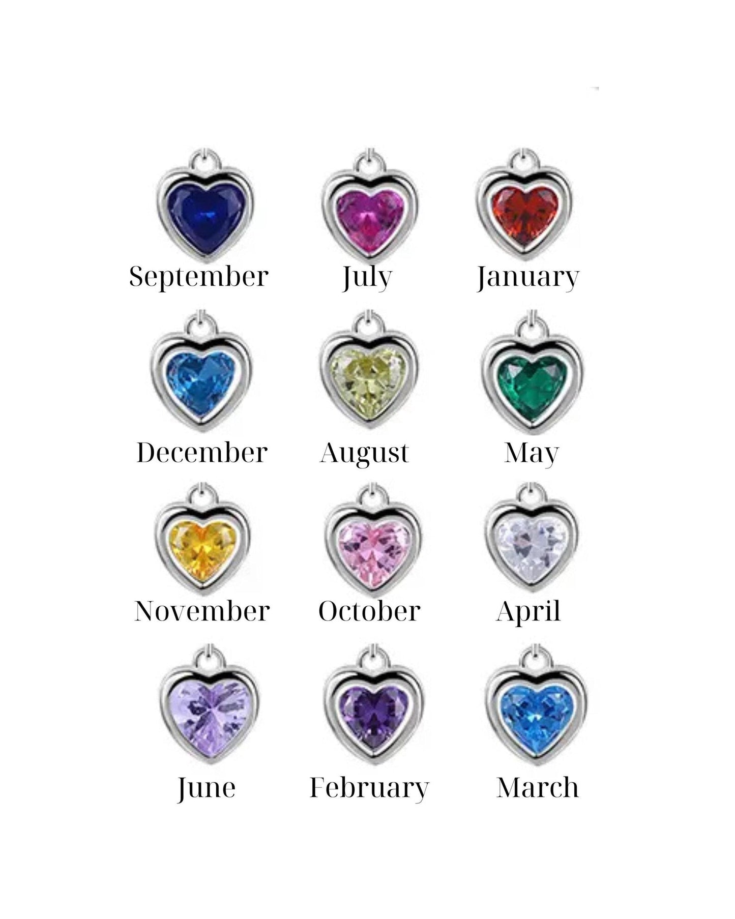 CZ Birthstone Heart Stretch Necklace w/ clasp, Birthstone Necklace, 3mm Sterling Silver Necklace, Heart Necklace