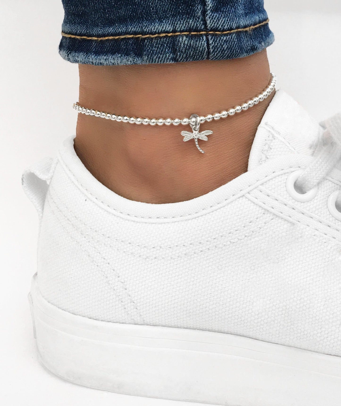 Silver Stretch Dragonfly Anklet, Sterling Silver Anklet, Ankle Bracelet, Silver Dragonfly, Anklet