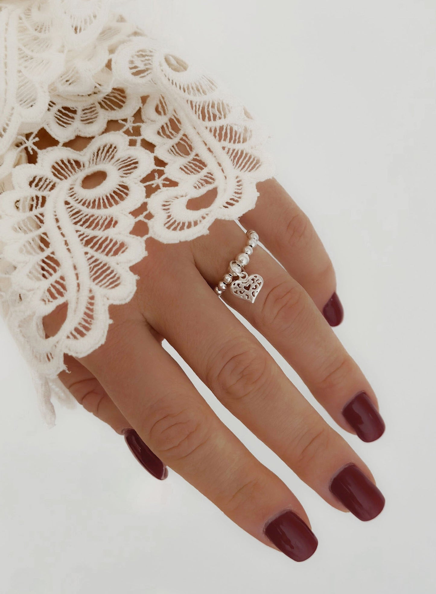 Charm Ring, Filigree Heart Charm Ring,Heart Charm, Womens Rings, Charm Rings