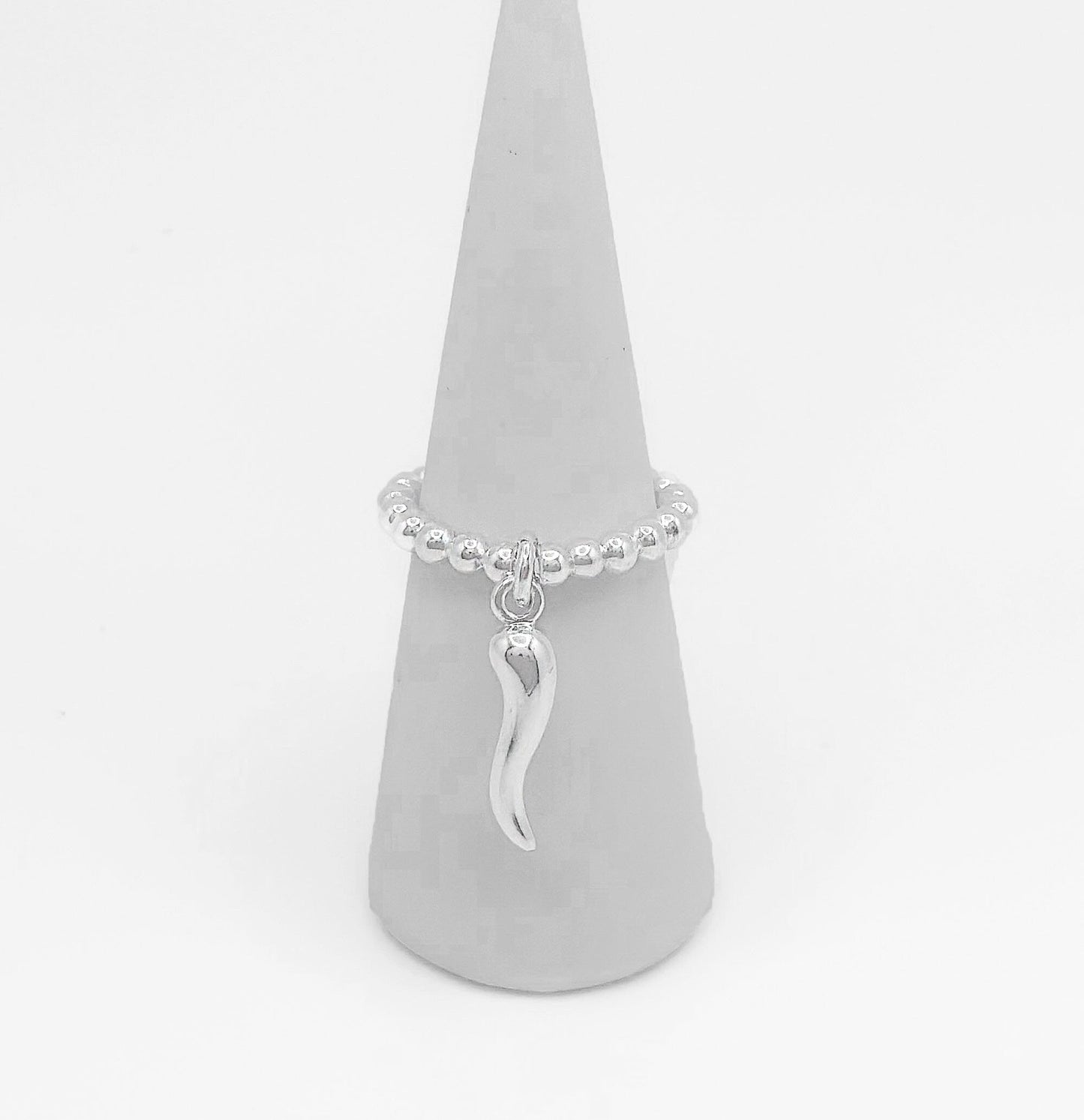 Silver Cornetto Stretch Charm Ring, Italian Horn, Silver Rings, Stacked Rings