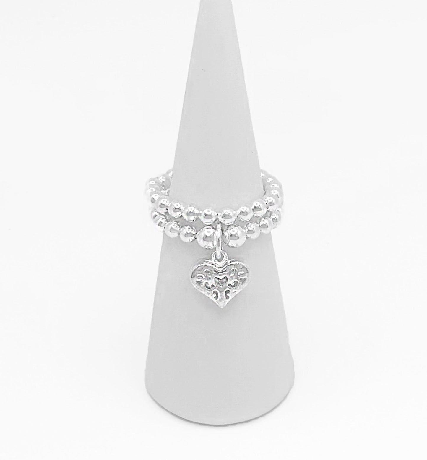 Charm Ring, Filigree Heart Charm Ring,Heart Charm, Womens Rings, Charm Rings