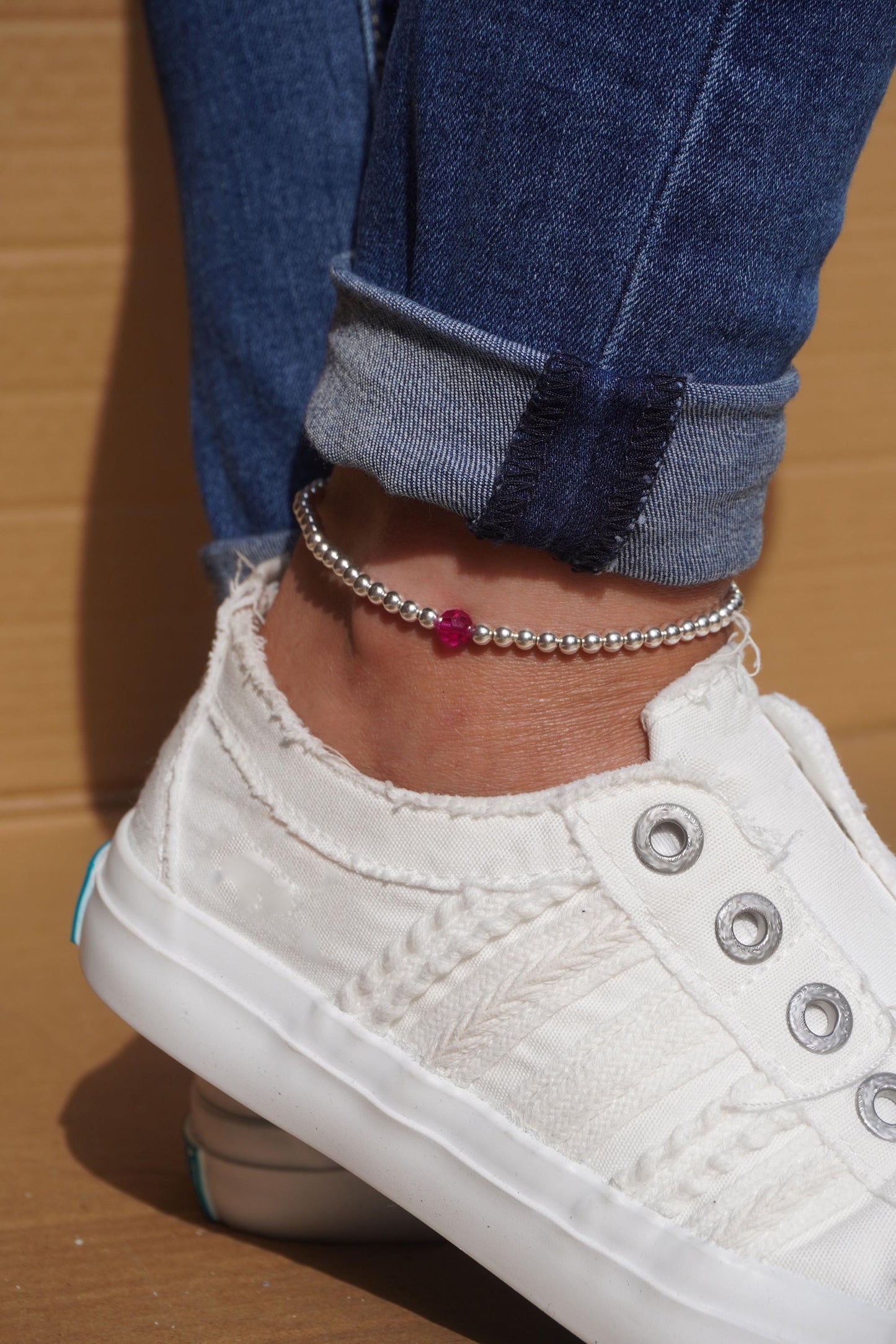 Silver Stretch Swarovski Birthstone Anklet, Sterling Silver Anklet, Anklet, Birthstone Anklet