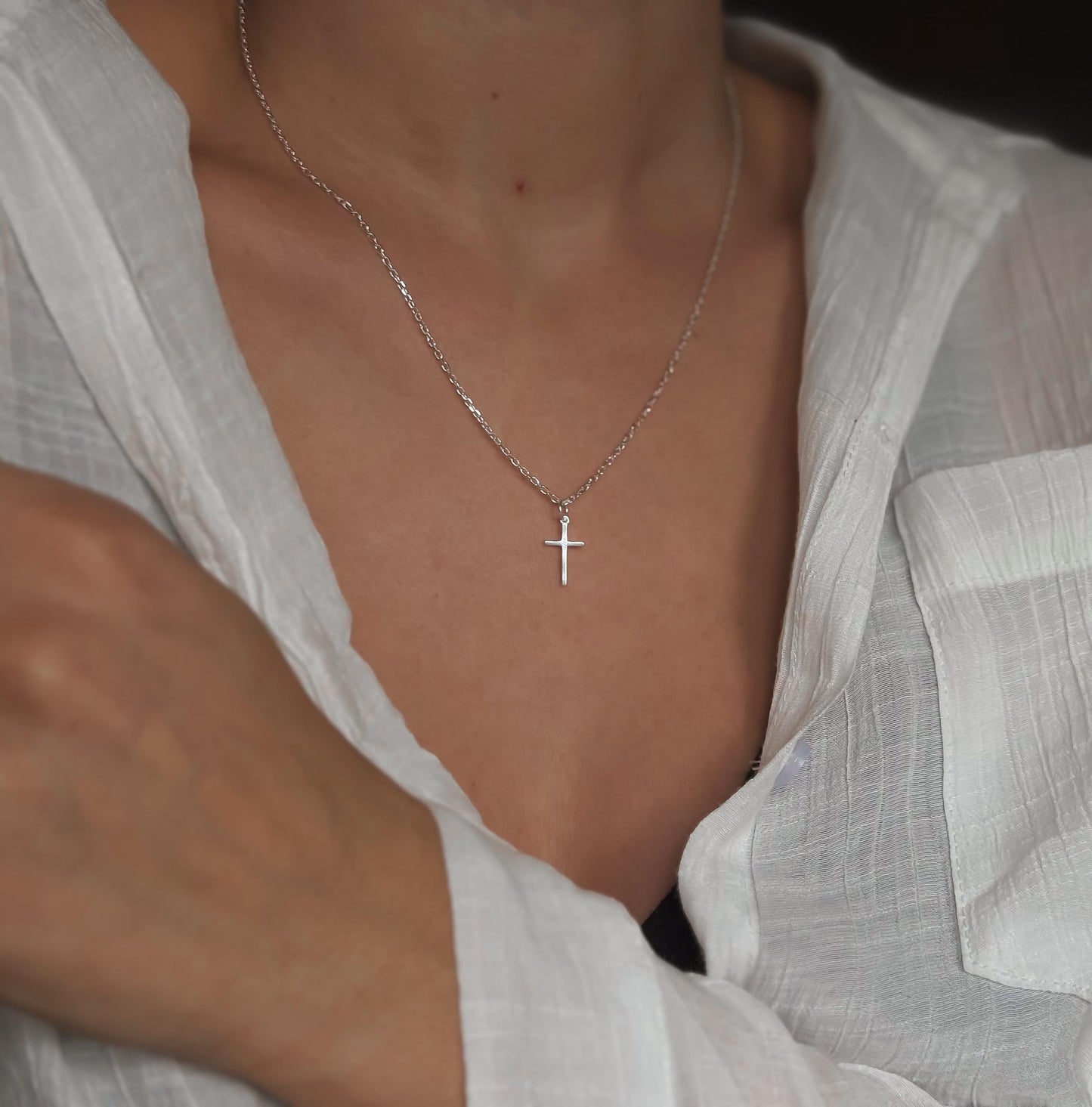 Italian  Silver Cross Necklace, Cross Charm, Sterling Silver Necklace, Necklace