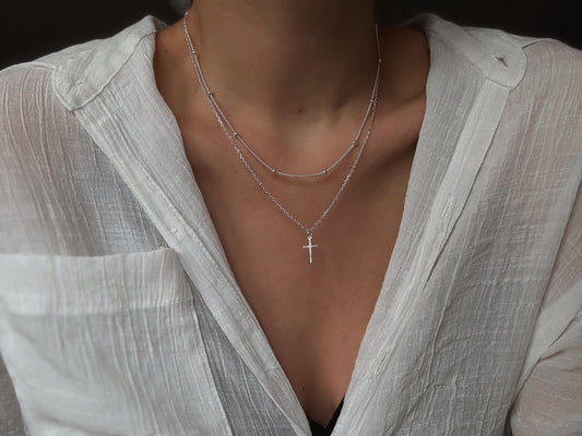 Italian  Silver Cross Necklace, Cross Charm, Sterling Silver Necklace, Necklace
