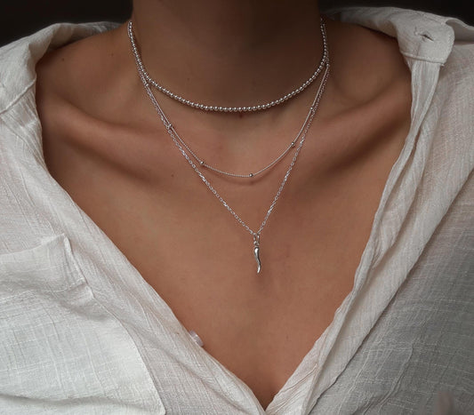 Italian  Silver Cornetto (Italian Horn) Necklace, Malocchio Necklace, Dainty Necklace