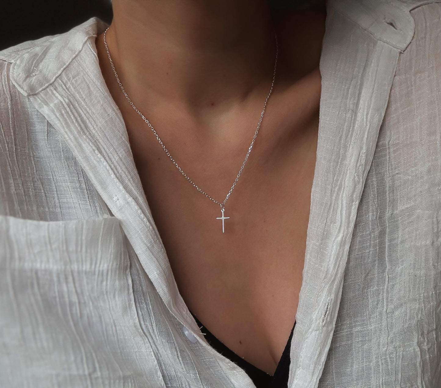 Italian  Silver Cross Necklace, Cross Charm, Sterling Silver Necklace, Necklace