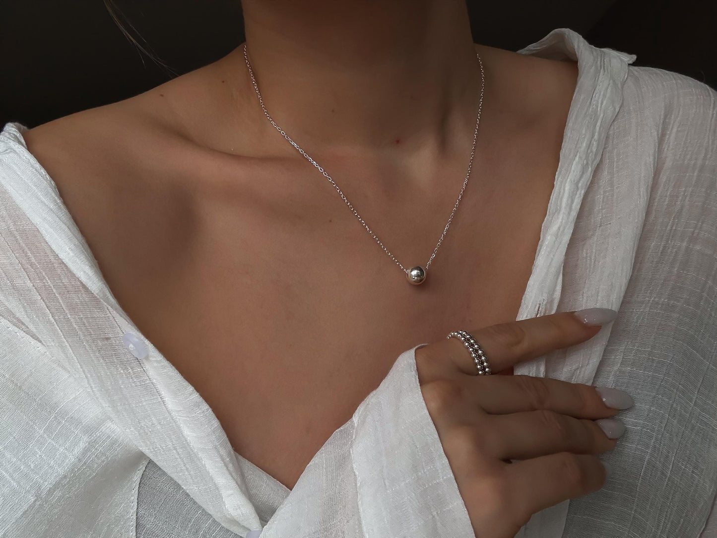 ItalianSilver Floating Bead Necklace, Dainty Necklace, Stacked Necklaces
