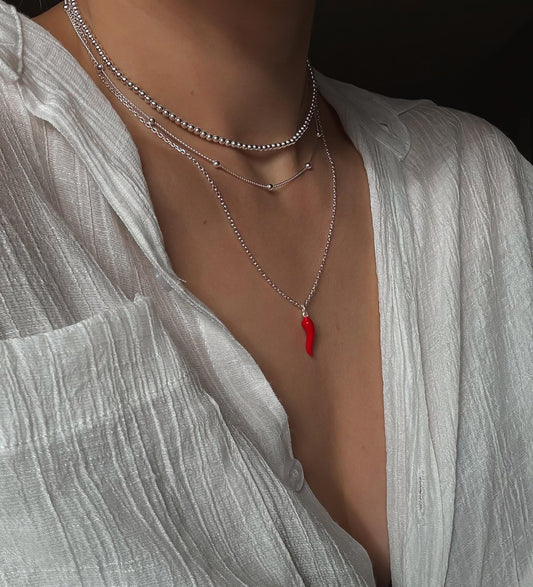Italian  Red Cornetto (Italian Horn) Necklace, Malocchio Necklace, Dainty Necklace