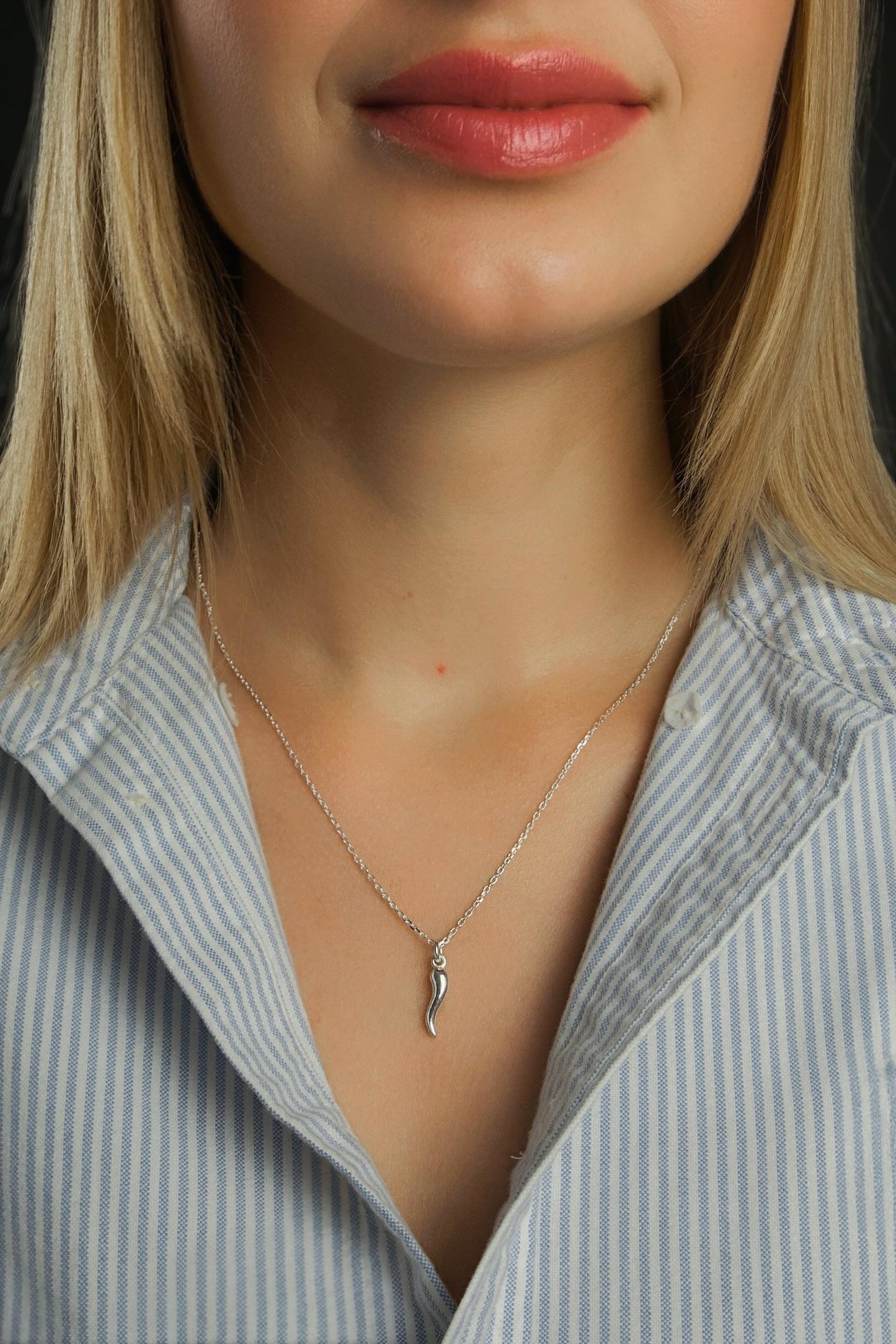 Italian  Silver Cornetto (Italian Horn) Necklace, Malocchio Necklace, Dainty Necklace