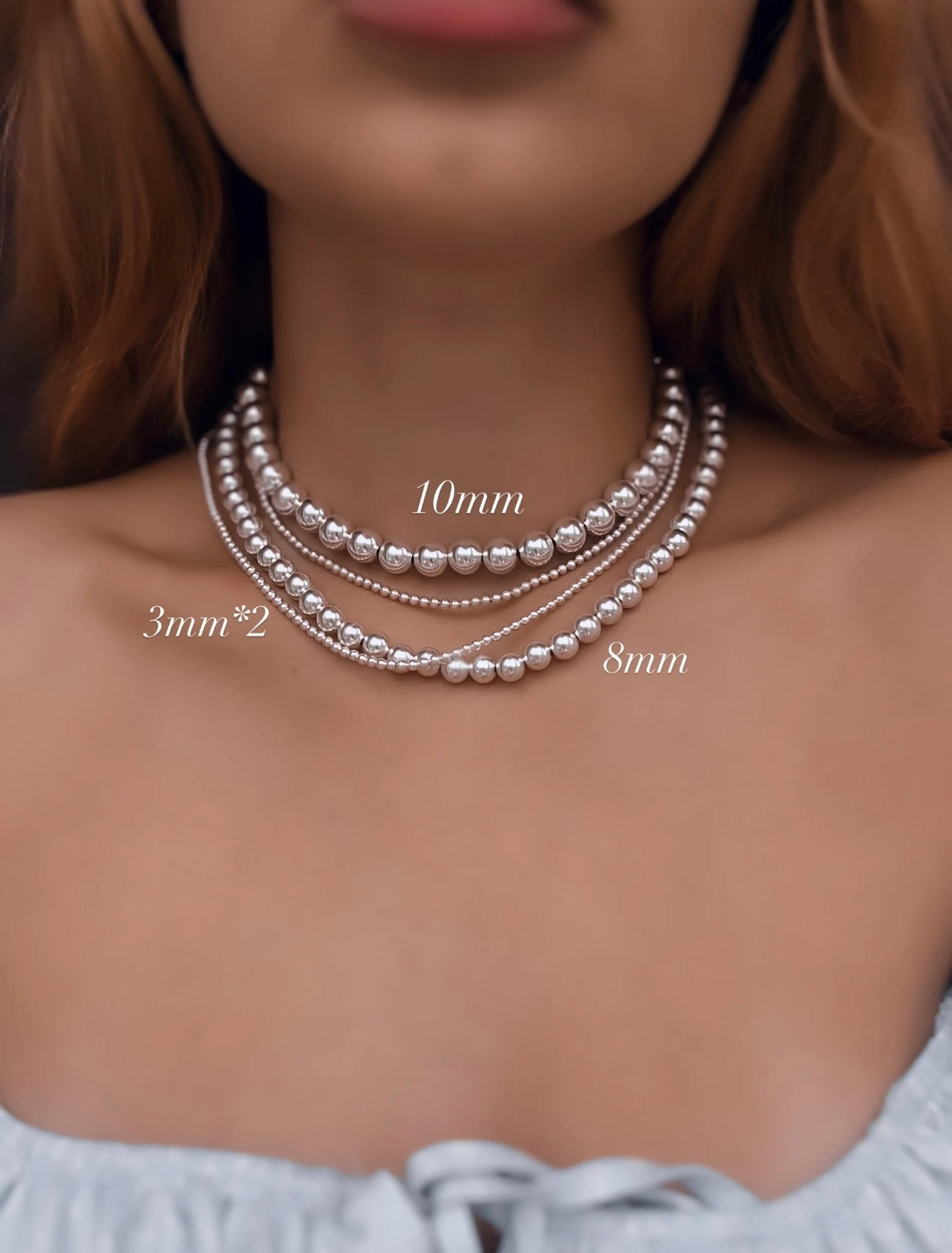 Stretch No Clasp Necklaces, (3mm, 4mm, 5mm, 6mm, 8mm & 10mm) Sterling Silver Necklace, Necklaces